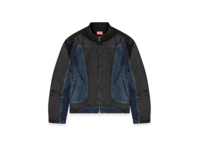 Diesel D-Blenk-S Biker-Style Jacket In Bicolor Denim "Black Blue"