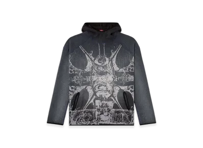 Diesel S-Waf-Hood-New Faded Waffle Hoodie With Graphic Print "Black"