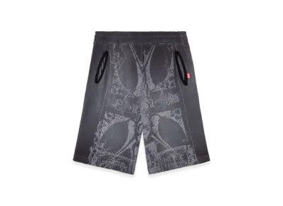 Diesel P-Warky-Short Waffle Shorts With Medieval Print "Black"