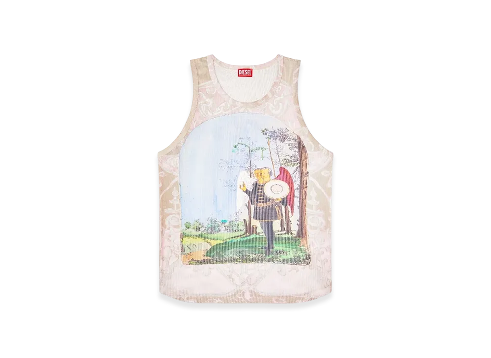 Diesel T-Aly Tank Top With Medieval Print "Pink White"