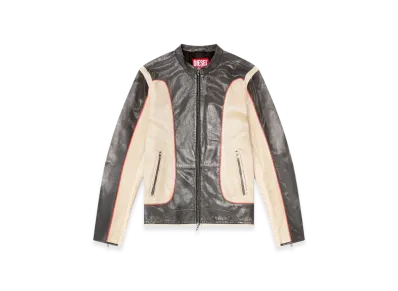 Diesel L-Evert Trompe LOeil-Effect Leather Biker Jacket "Beige Black"