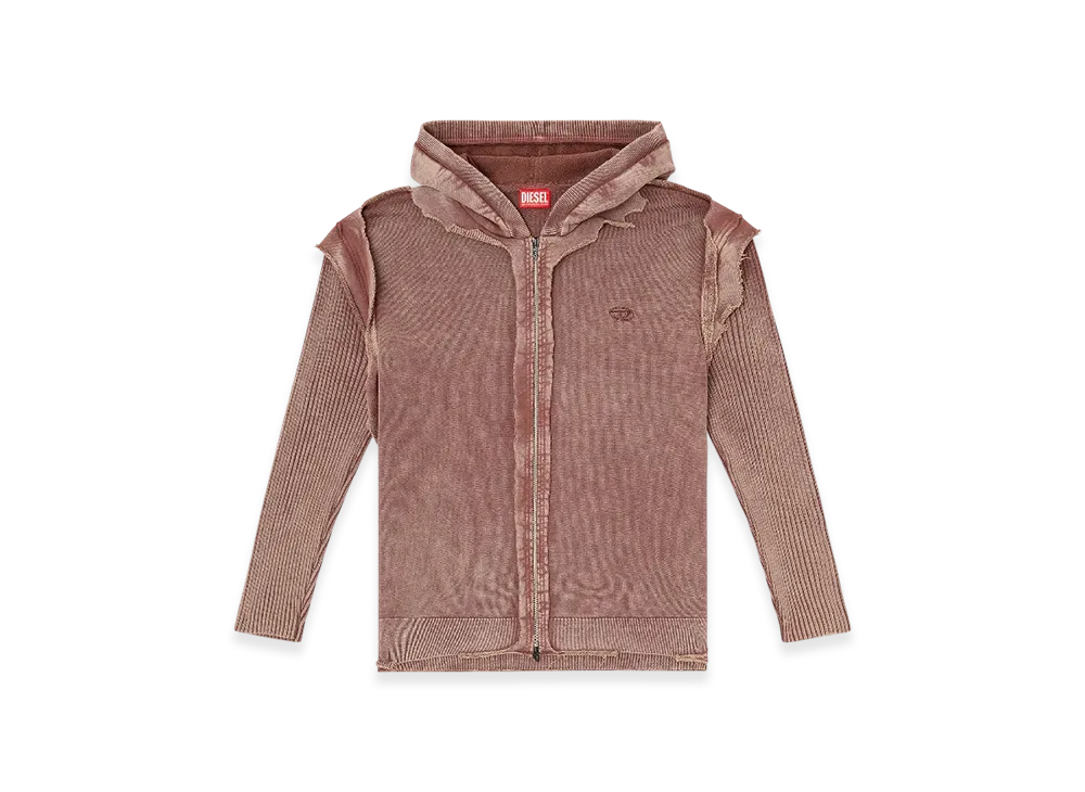 Diesel K-Pelto Zip-Up Hoodie With Destroyed Effect "Brown"