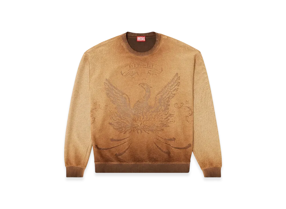 Diesel S-Aron Faded Sweatshirt With Devore Phoenix Logo "Brown"