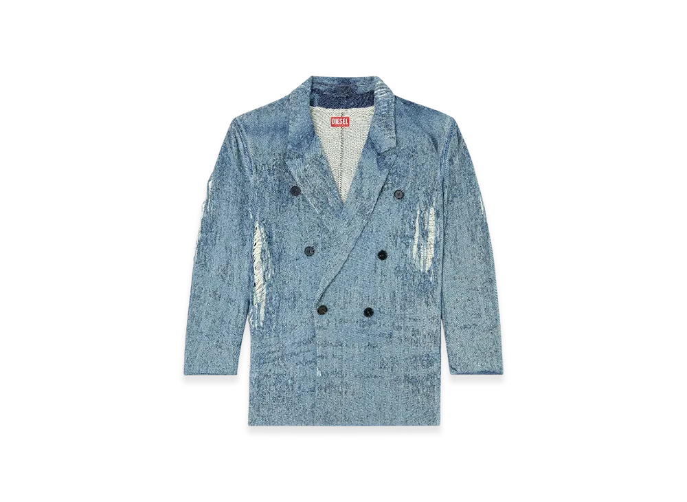 Diesel D-Pekka-Fsg2 Blazer In Ultra-Destroyed Jacquard Denim "Light Blue"