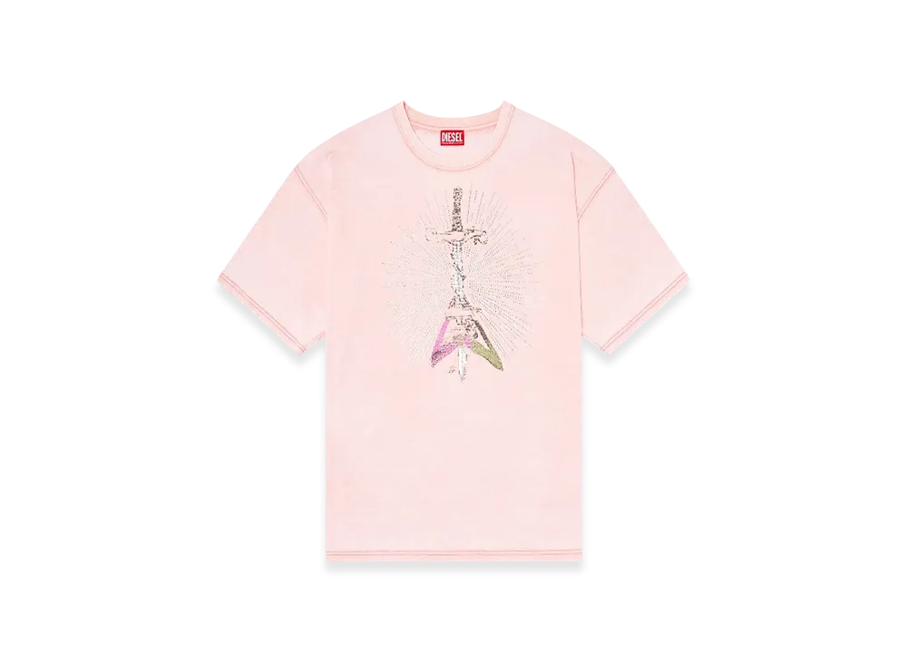 Diesel T-Boxt-T18 T-Shirt With Sword Print "Pink White"