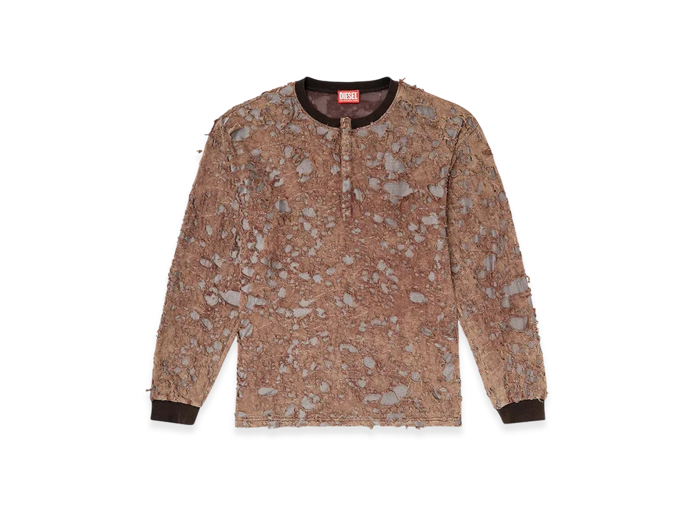Diesel T-Overt Long-Sleeve T-Shirt In Destroyed Jersey "Brown"