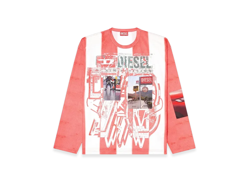 Diesel T-Ruby Striped Long-Sleeve T-Shirt With Photo Patches "Red White"