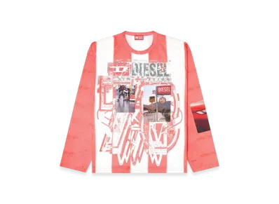 Diesel T-Ruby Striped Long-Sleeve T-Shirt With Photo Patches "Red White"