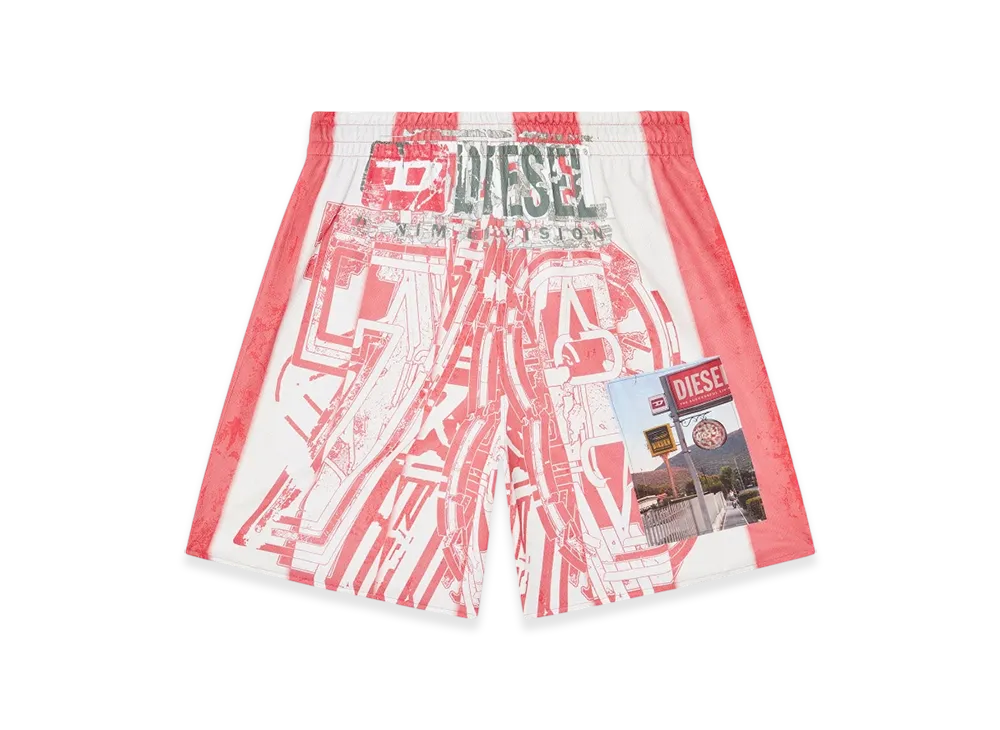 Diesel P-Kurt Striped Shorts With Photo Patches "Red White"