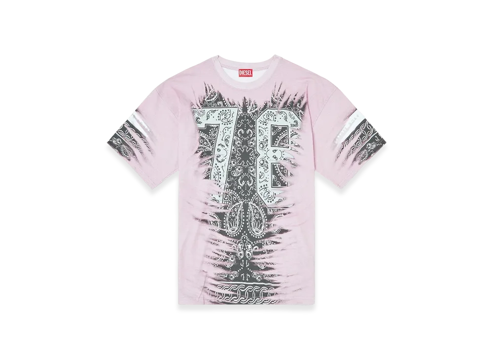 Diesel T-Boxt-78-R1 T-Shirt With 78 Bandana Print "Pink White"