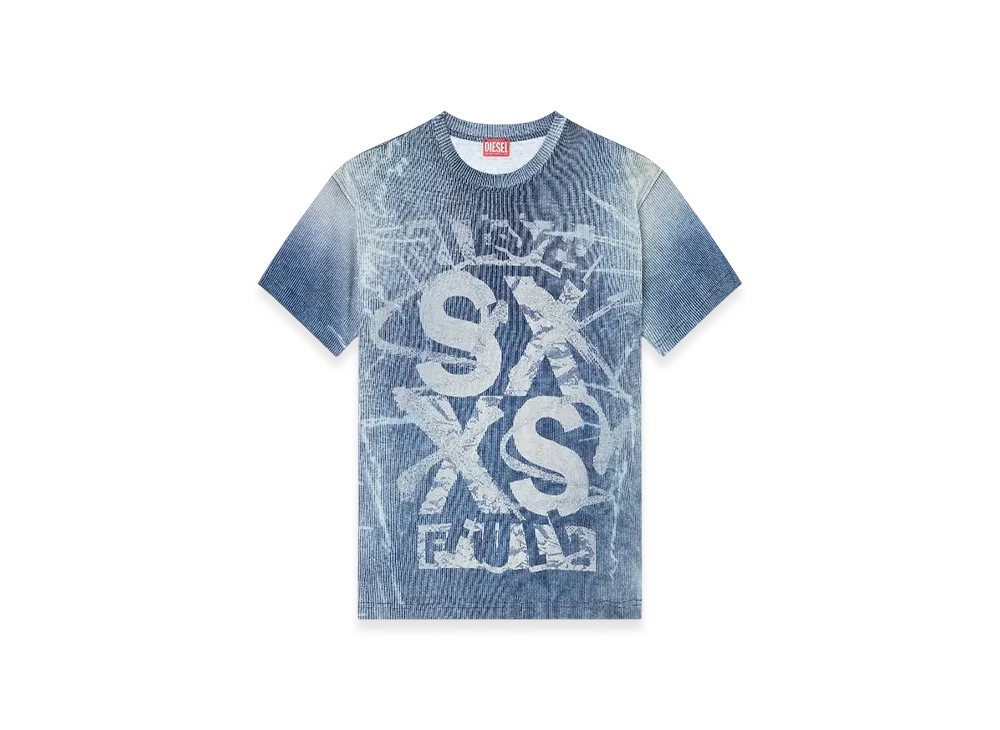 Diesel T-Norm-R3 T-Shirt With Rib-Knit Print "Blue"