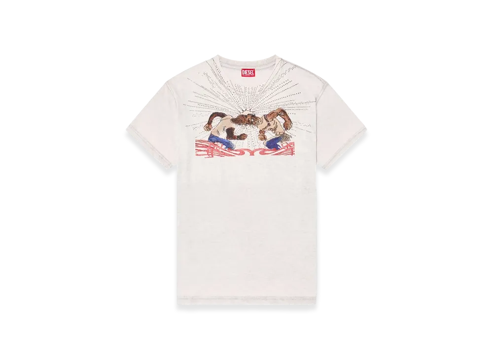Diesel T-Norm-T15 T-Shirt With Rhinestone Graphic "Light Grey"