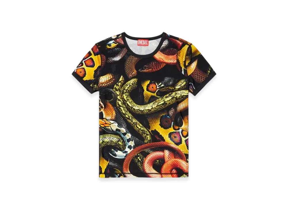 Diesel Cl-T-Uncle-Snake Lycra T-Shirt With All-Over Snake Print "Black Yellow"