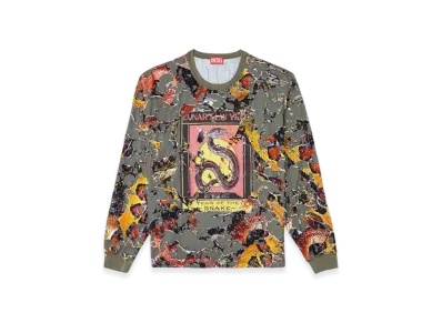 Diesel Cl-T-Boxt-LS-Devor-Snake Destroyed Snake-Print Long-Sleeve T-Shirt "Olive Green"