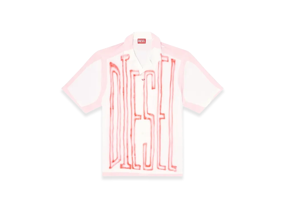 Diesel C-Paroshort-Graffiti-Fra Satin Bowling Shirt With Graffiti Logo "Pink White"