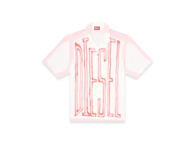 Diesel C-Paroshort-Graffiti-Fra Satin Bowling Shirt With Graffiti Logo "Pink White"