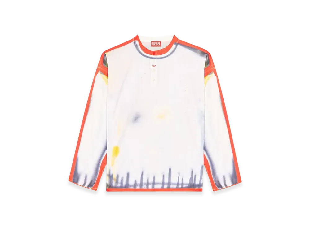 Diesel T-Olavi-A-Ser-Graffiti-Usa Henley Top With Graffiti Print "Red White"