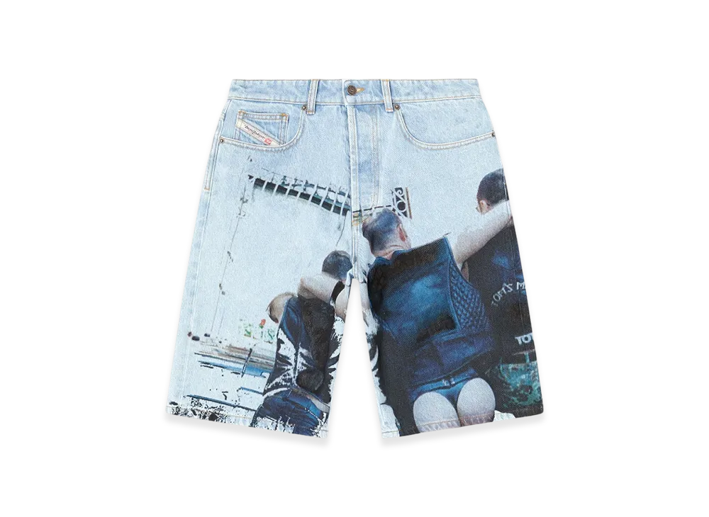 Diesel Pr-D-Rixford-S Denim Shorts With Faded Print "Light Blue"
