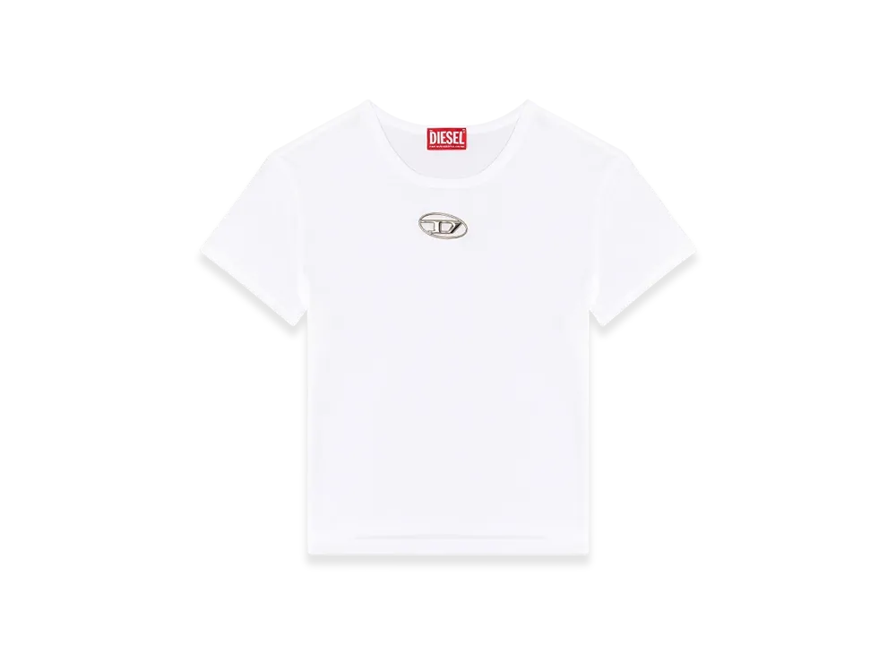 Diesel T-Uncutie-Long-OD-Q1 Slim Fit T-Shirt With Cut-Out Oval D "White"