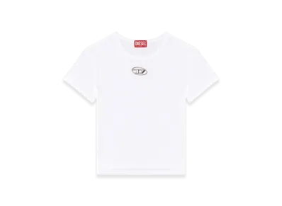 Diesel T-Uncutie-Long-OD-Q1 Slim Fit T-Shirt With Cut-Out Oval D "White"