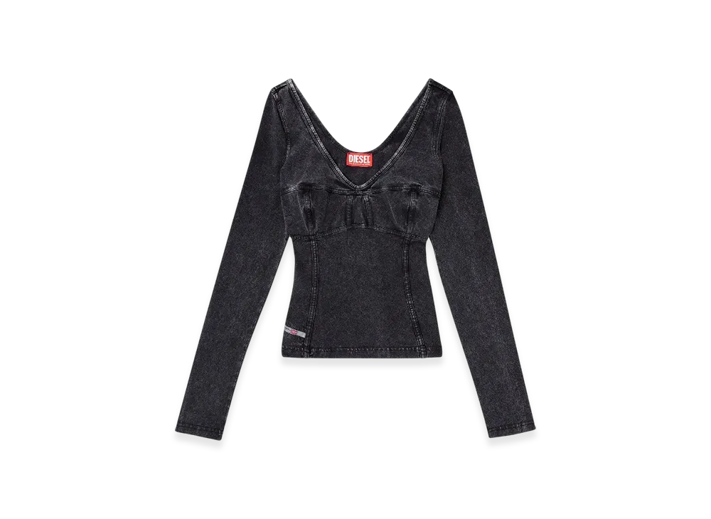 Diesel T-Elin Long-Sleeve Top With Denim Effect "Black"