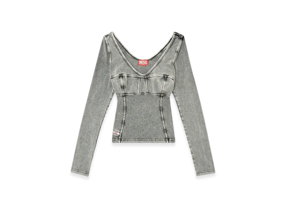 Diesel T-Elin Long-Sleeve Top With Denim Effect "Gray"