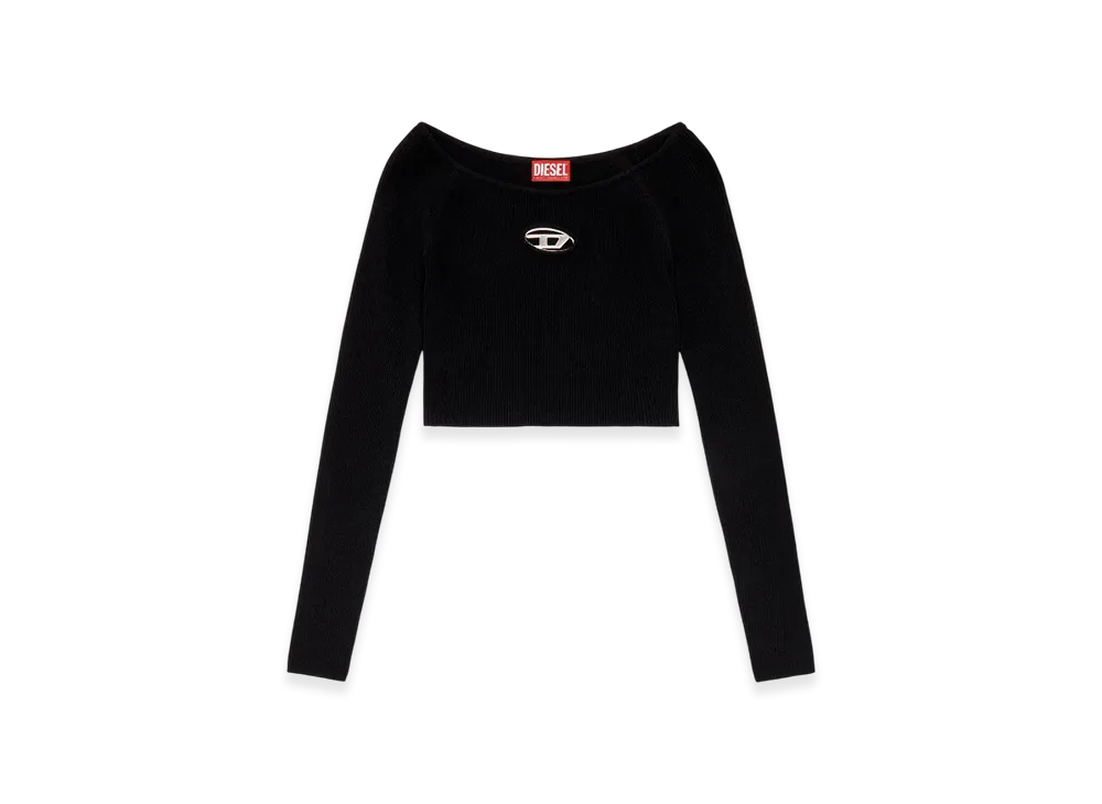 Diesel M-Vera-LS Off-The-Shoulder Top In Ribbed Knit "Gray Black"