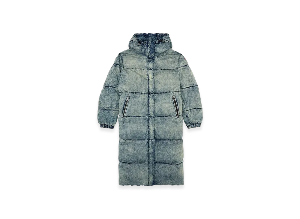 Diesel W-Aves-Long Hooded Puffer Coat In Stretch Denim "Blue"