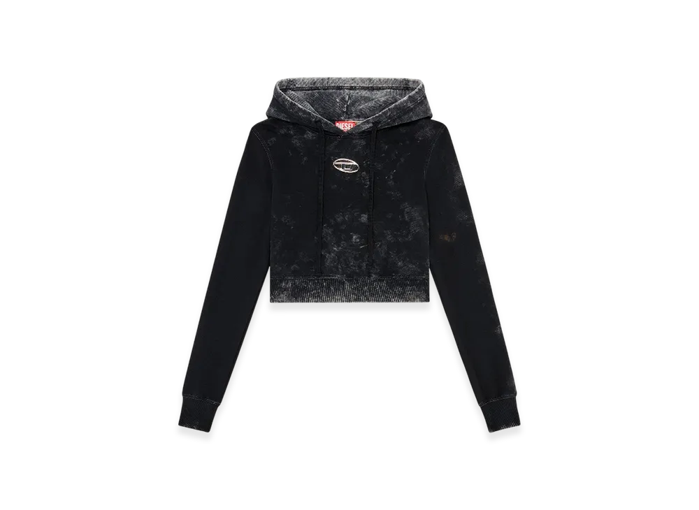 Diesel F-Slimmy-Hood-P5 Faded Cut-Out Hoodie With Metal Logo "Black"