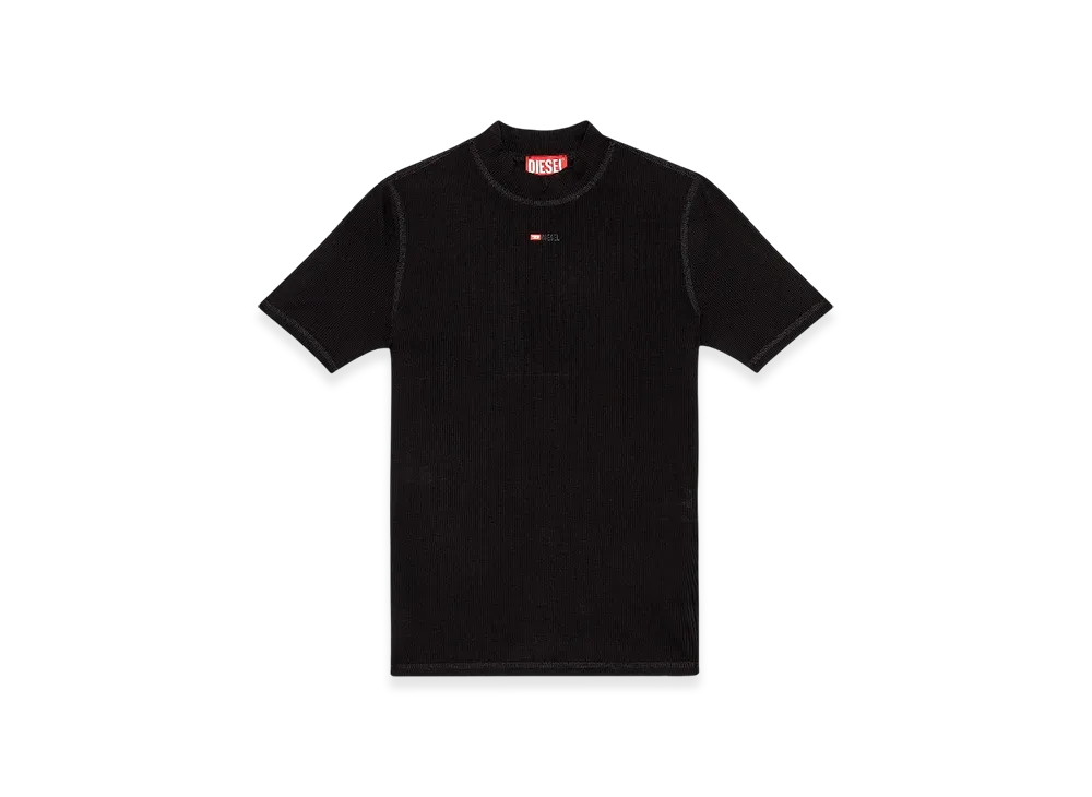 Diesel T-Mokky-Microdiv T-Shirt Mock Neck Ribbed Top "Black"