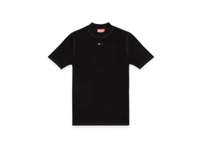 Diesel T-Mokky-Microdiv T-Shirt Mock Neck Ribbed Top "Black"