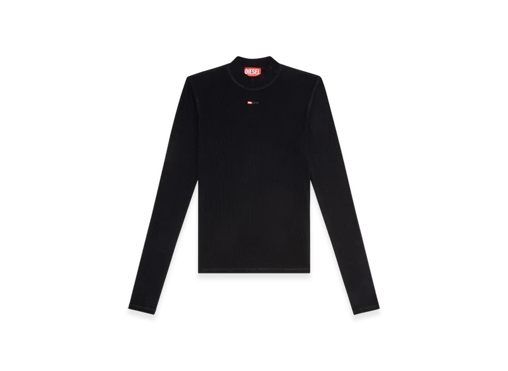 Diesel T-Mokky-LS-Microdiv Long T-Shirt Mock Neck Ribbed Top "Black"