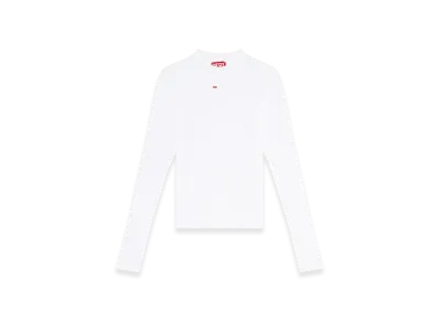 Diesel T-Mokky-LS-Microdiv Long T-Shirt Mock Neck Ribbed Top "White"