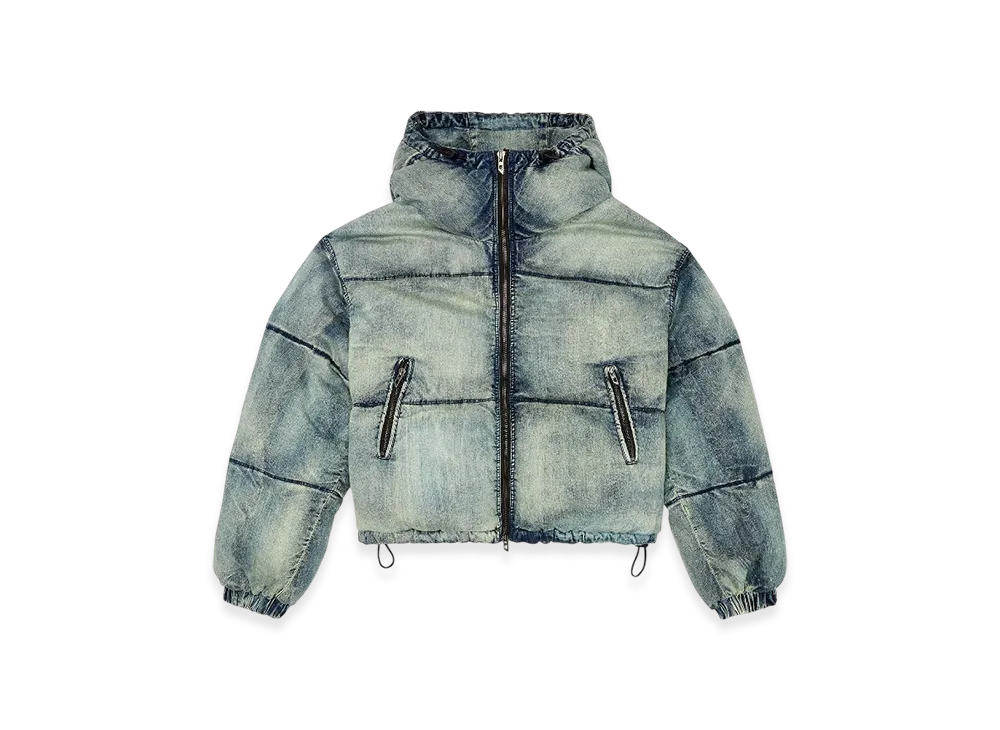 Diesel W-Aves Cropped Hooded Puffer Jacket In Denim "Blue"