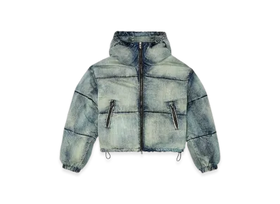 Diesel W-Aves Cropped Hooded Puffer Jacket In Denim "Blue"