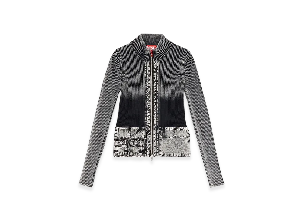 Diesel M-Melissa Zip-Up Cardigan With Denim Cargo Pockets "Dark Gray"