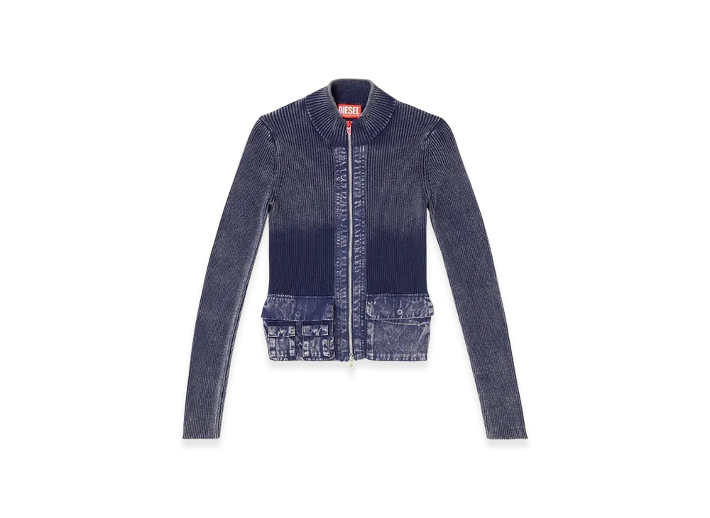 Diesel M-Melissa Zip-Up Cardigan With Denim Cargo Pockets "Dark Blue"