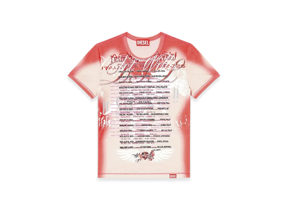 Diesel T-Kalyc-1 Sheer T-Shirt With Lyrics Print "Pink White"