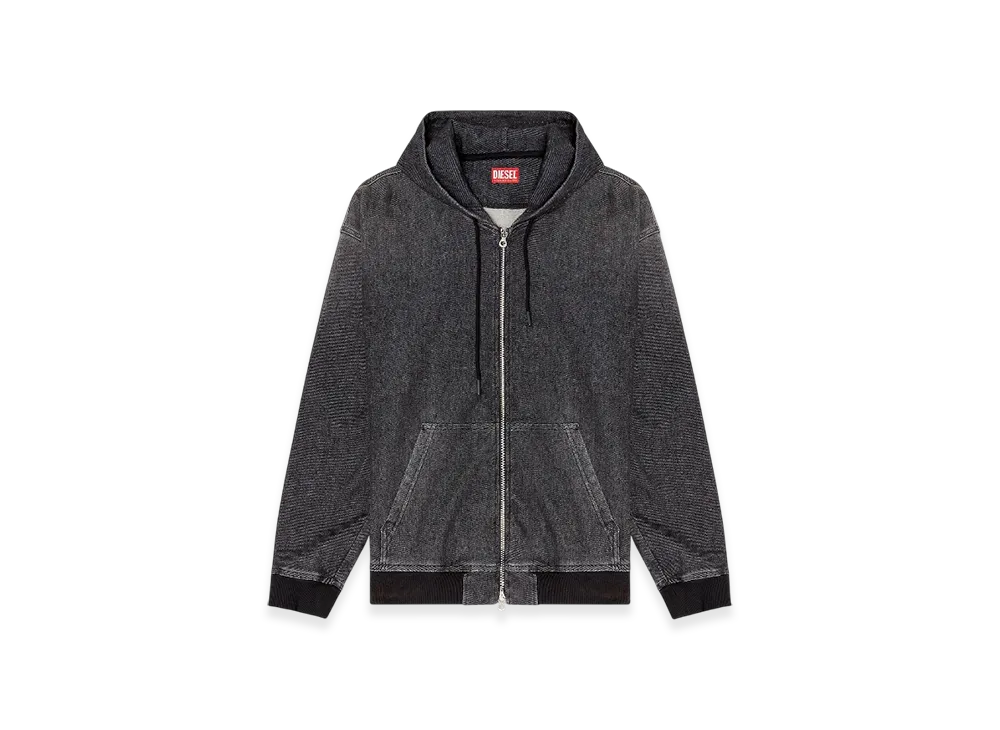 Diesel D-Giri-S Track Zipped Hoodie In Dirt-Effect Track Denim "Black"