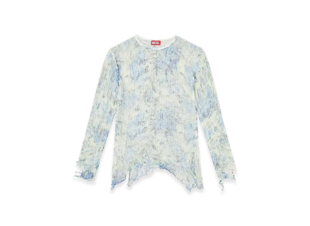 Diesel K-Aasmos-A Dishevelled Knit Jumper With Floral Print "Light Blue"