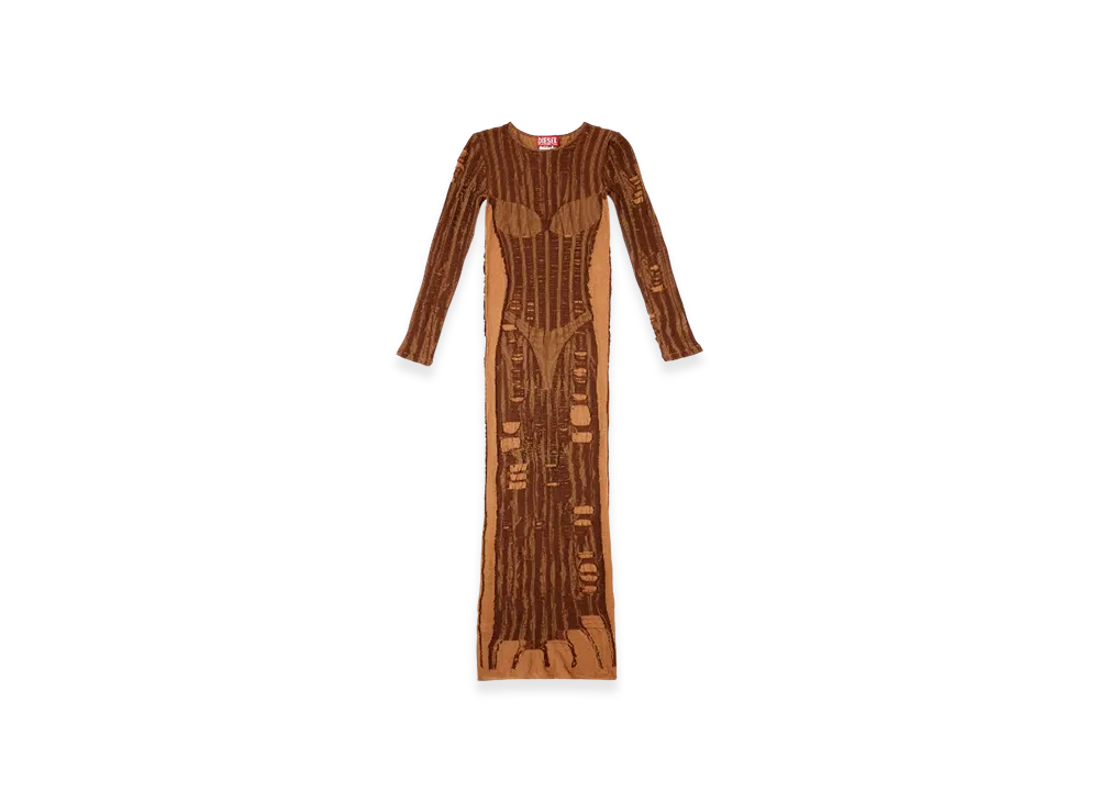 Diesel M-Calimera Maxi Dress In Distressed Second-Skin Knit "Brown"
