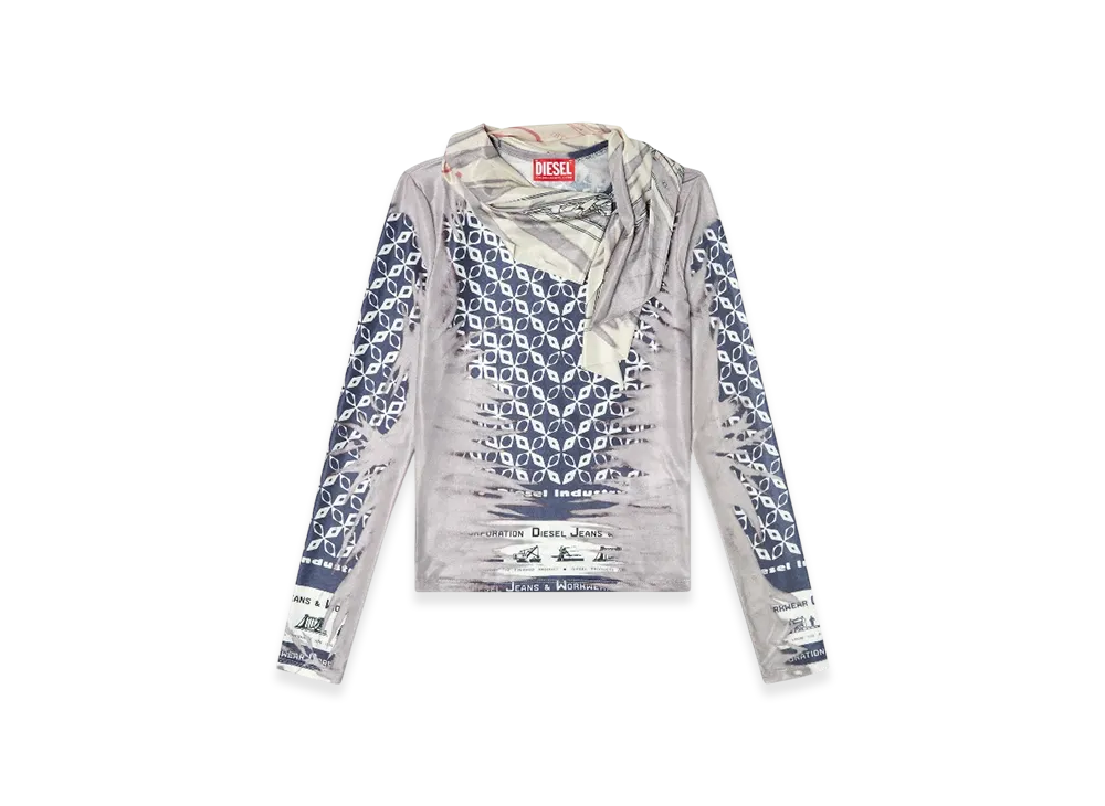 Diesel T-Anda Top With Bandana Neck Tie "Blue White"