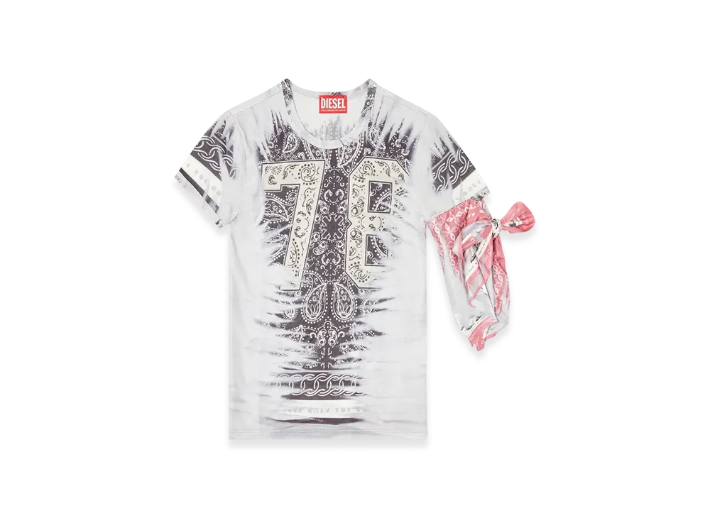 Diesel T-Dana T-Shirt With Bandana Arm Tie "Gray"