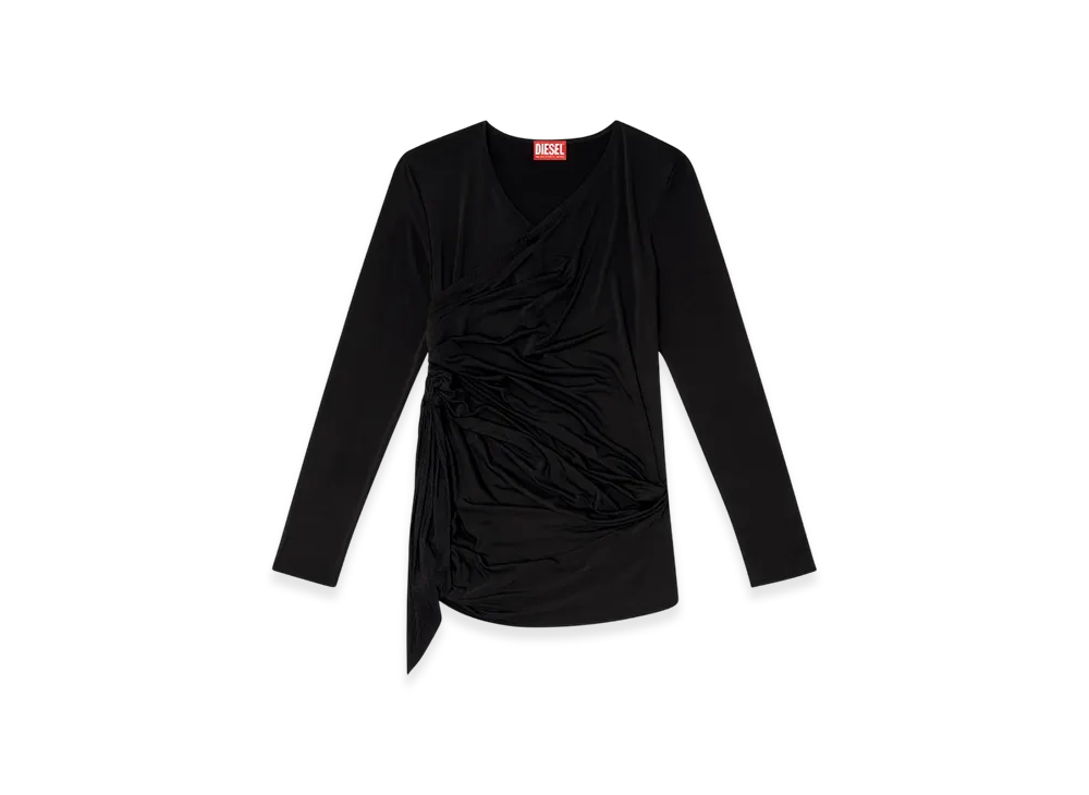 Diesel T-Crissy-Plain Draped Top In Fluid Jersey "Black"