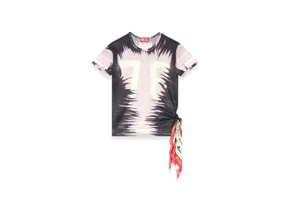 Diesel T-Dasha Draped Top With Bandana Knot "Black Pink"
