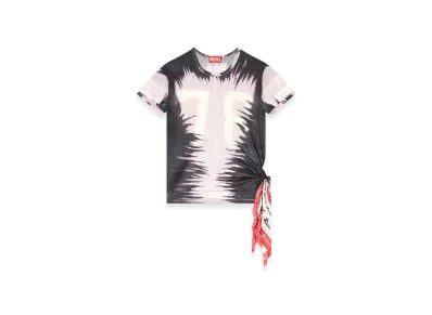 Diesel T-Dasha Draped Top With Bandana Knot "Black Pink"