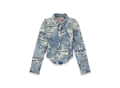 Diesel De-Madeline-FSG Shirt In Jacquard Denim With Floating Threads "Medium Blue"