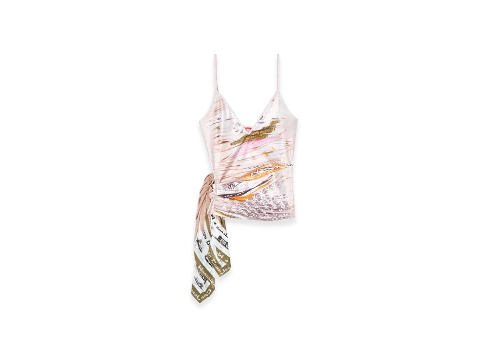 Diesel T-Lovsky Draped Camisole With Bandana Knot "Green White"
