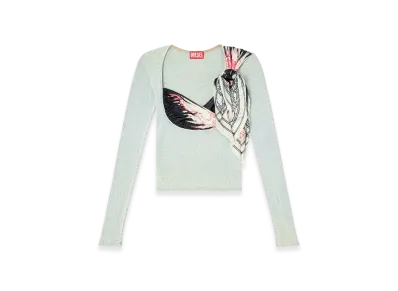 Diesel T-Lerya Rib Top With Draped Bandana Bust "Blue White"