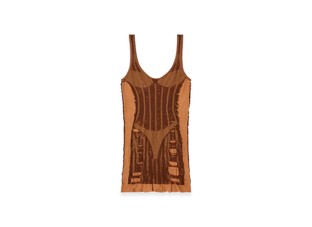 Diesel M-Calimera-Short Mini Dress In Distressed Second-Skin Knit "Brown"